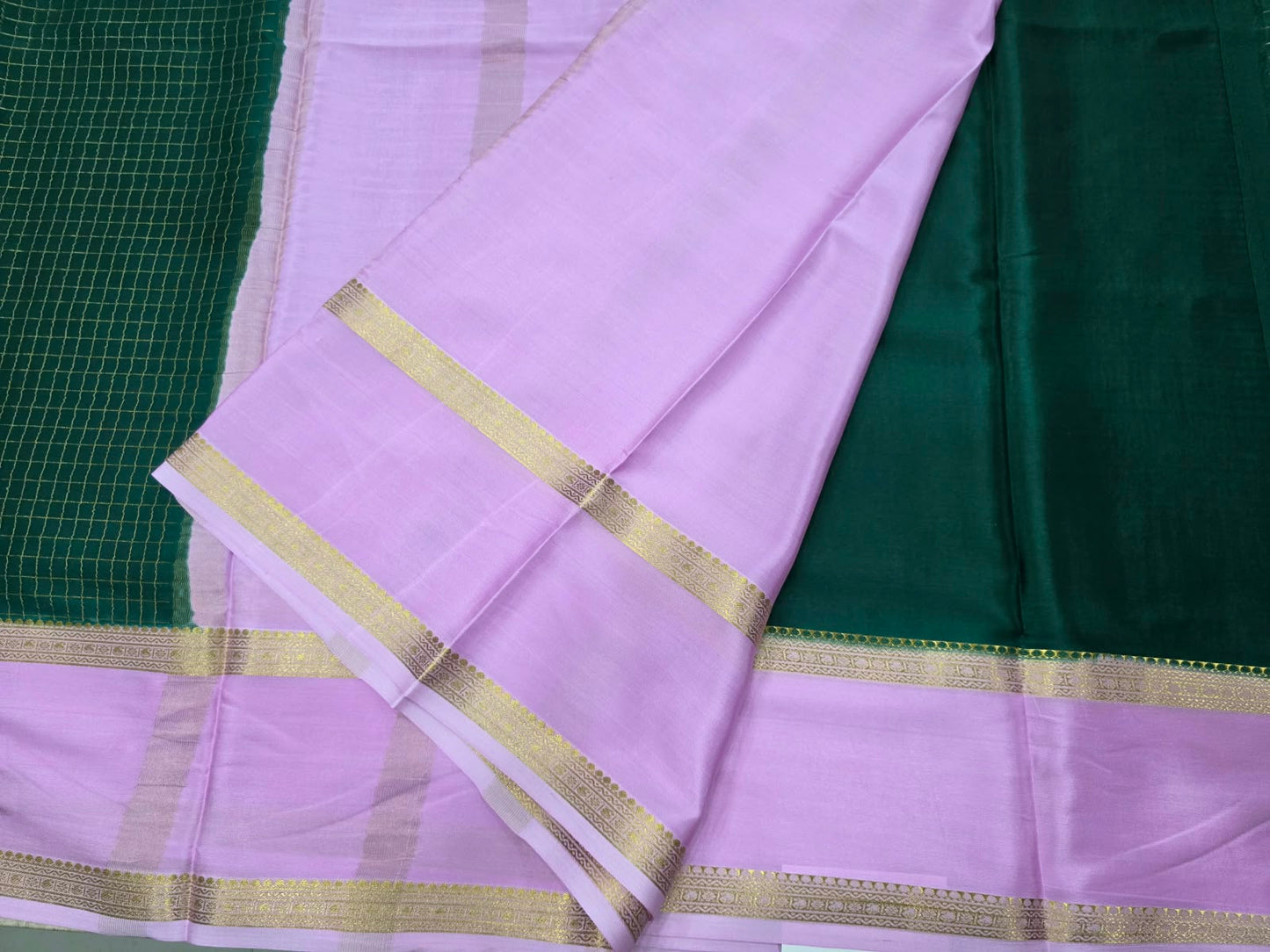 PURE MYSORE CREPE SILK SAREE CHEX WITH BENTEX BORDER