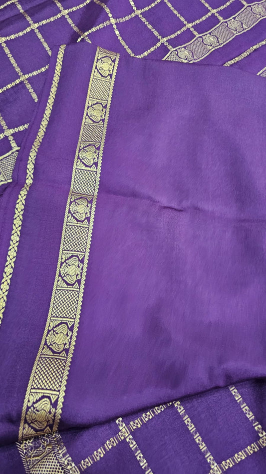 PURE ZARI MYSORE CREPE SILK SAREE WITH EMBROIDERY