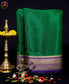 Mysore crepe silk saree with KSIC Finish  in Leaf Green and Dark Blue combination with gold zari border and chit pallu
