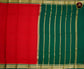 Mysore Crepe Silk saree with KSIC finish in Red  and Bottle green combination with Gold Zari Border and Chit Pallu