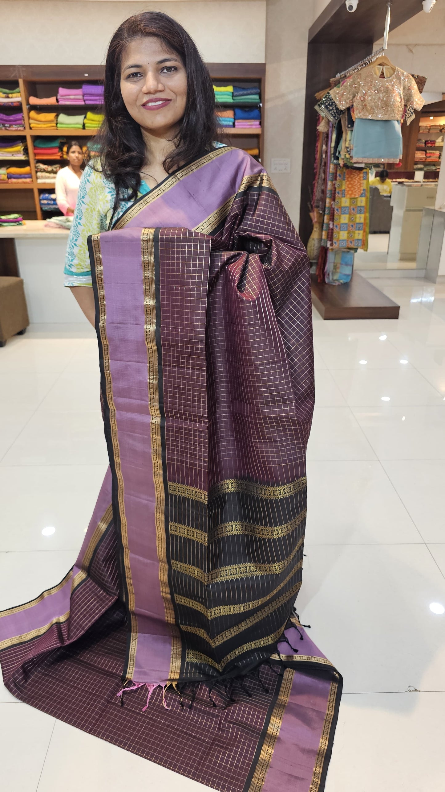 handloom kanchi soft silk saree in sunff brown with onion pink in bentex border