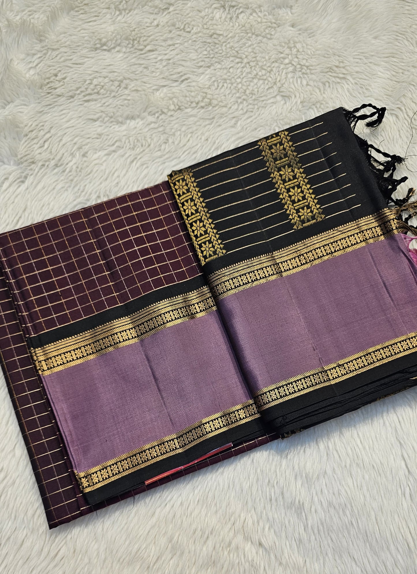 handloom kanchi soft silk saree in sunff brown with onion pink in bentex border