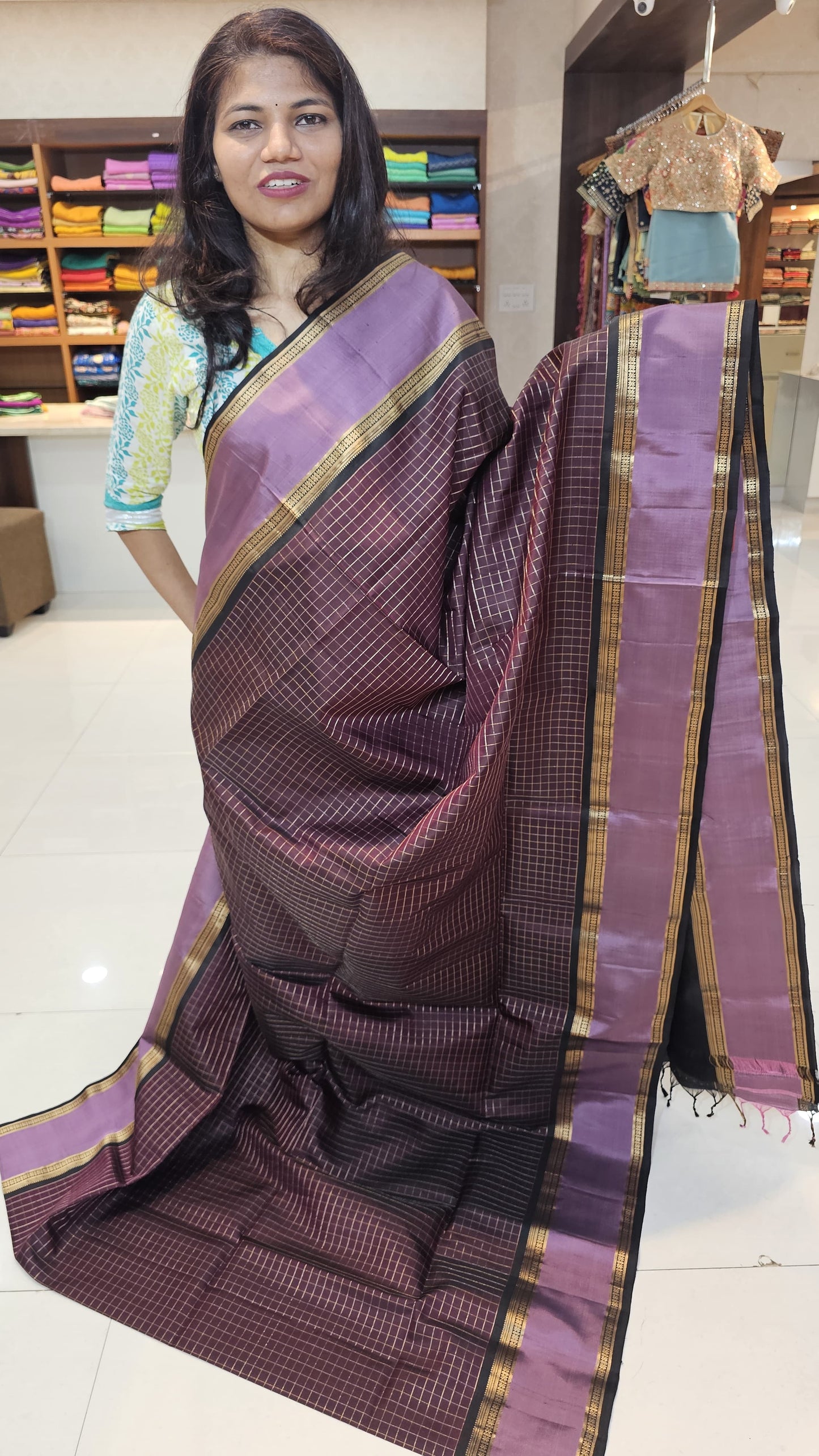 handloom kanchi soft silk saree in sunff brown with onion pink in bentex border