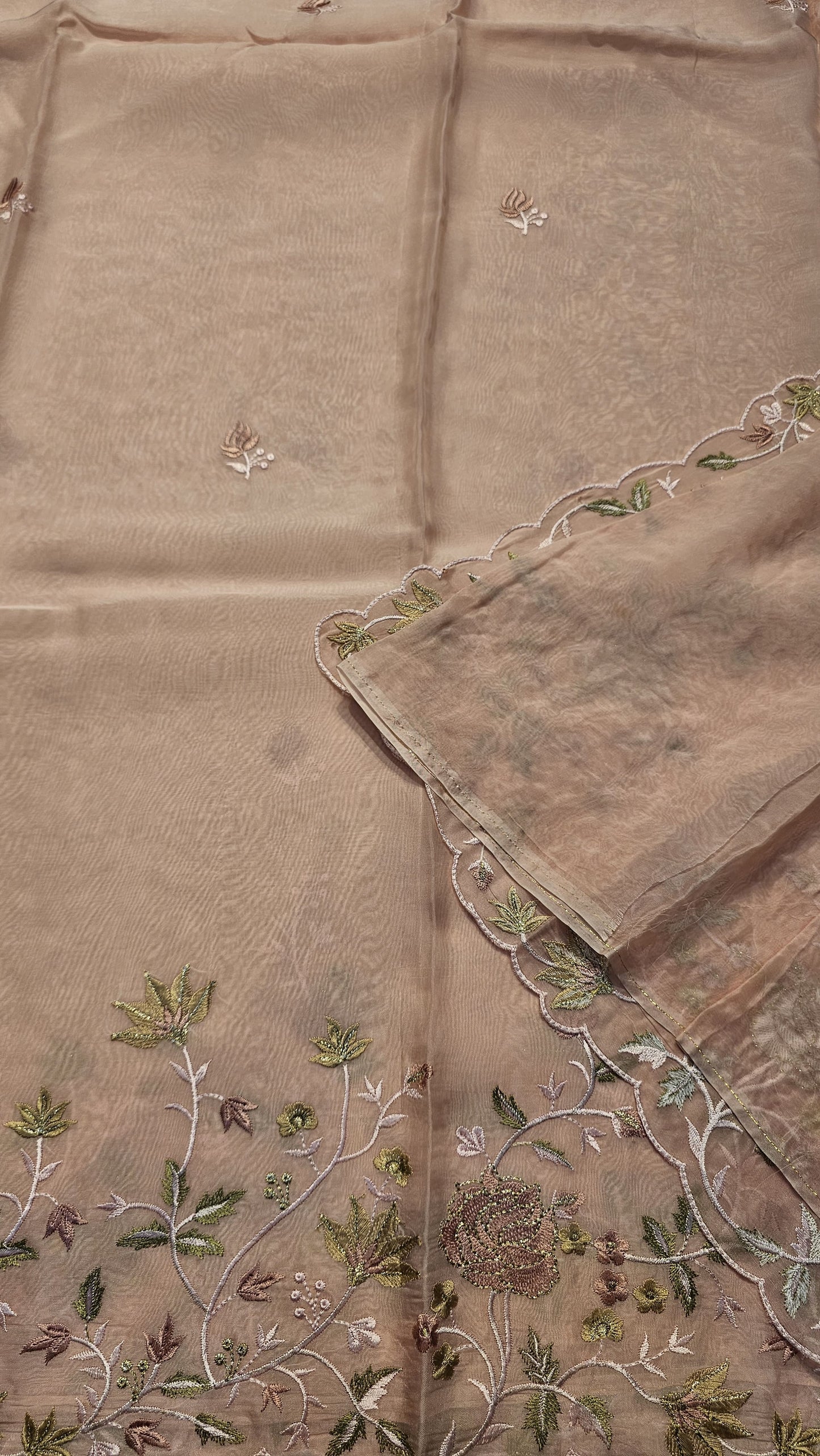 Semi organza fancy saree in light lavender self with allover embroidery work