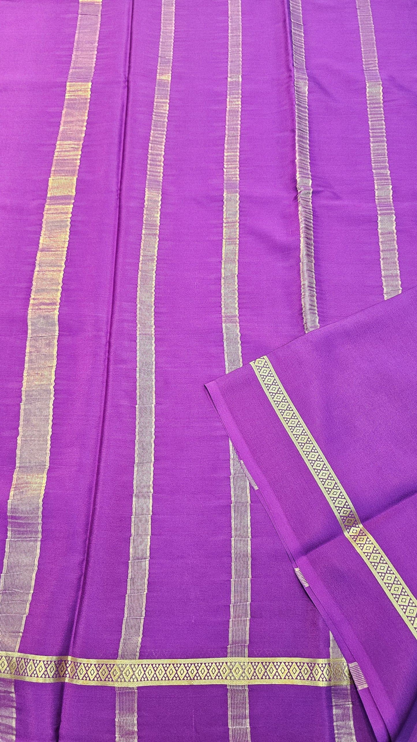mysore crepe silk sarees in KSIC Finish in purple in bentex border