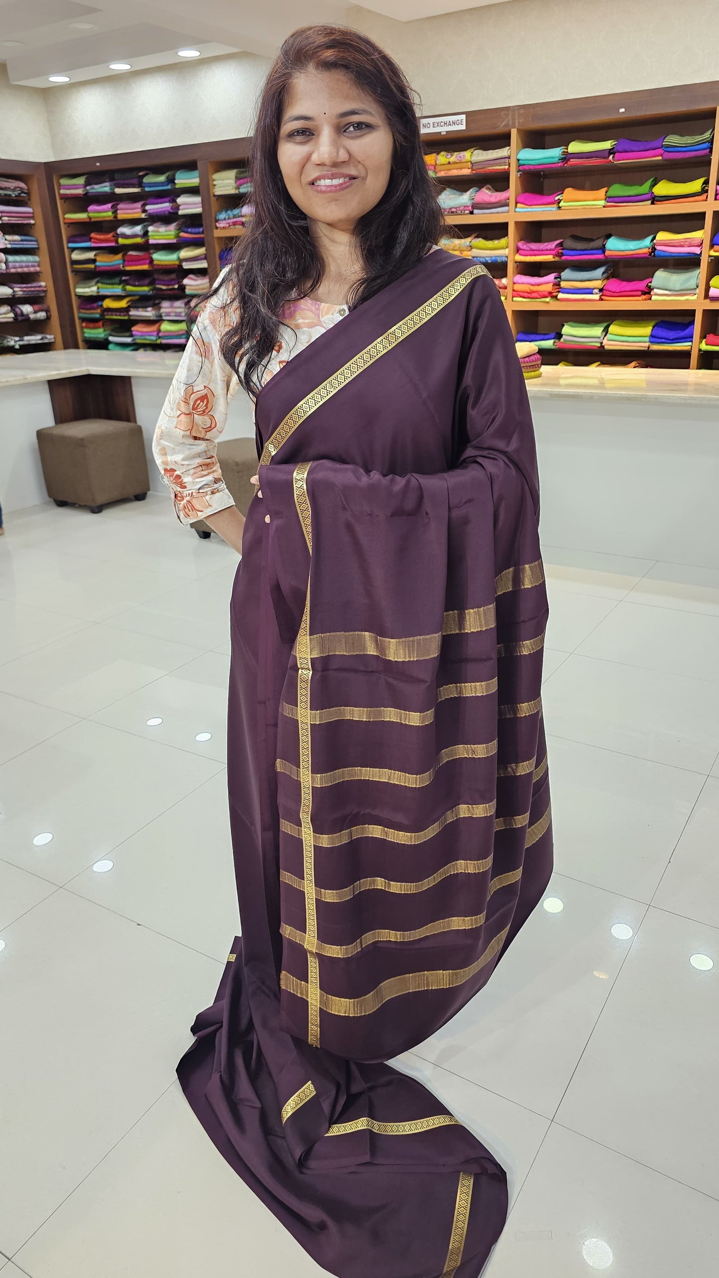 mysore crepe silk sarees in KSIC dark coffee brown bentex border