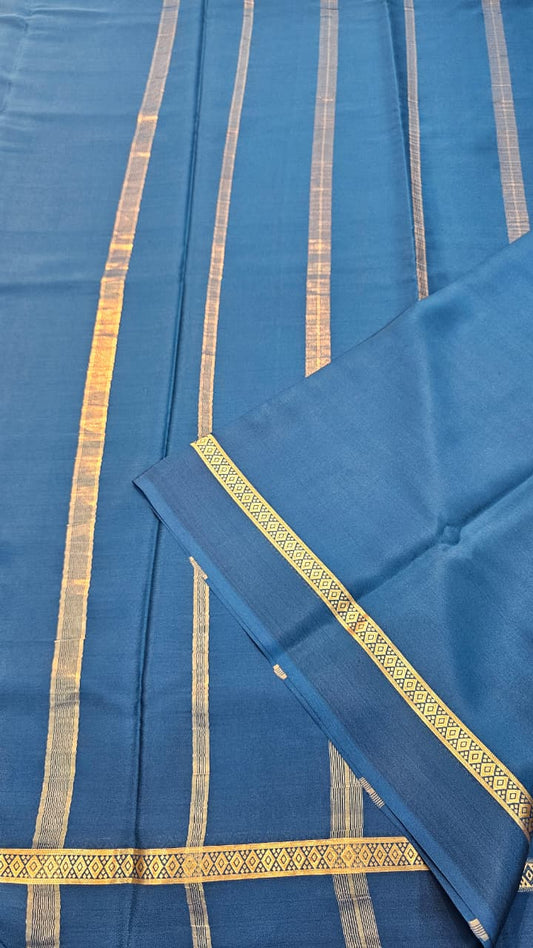 Mysore crepe silk sarees in KSIC Finish in peacock blue bentex border