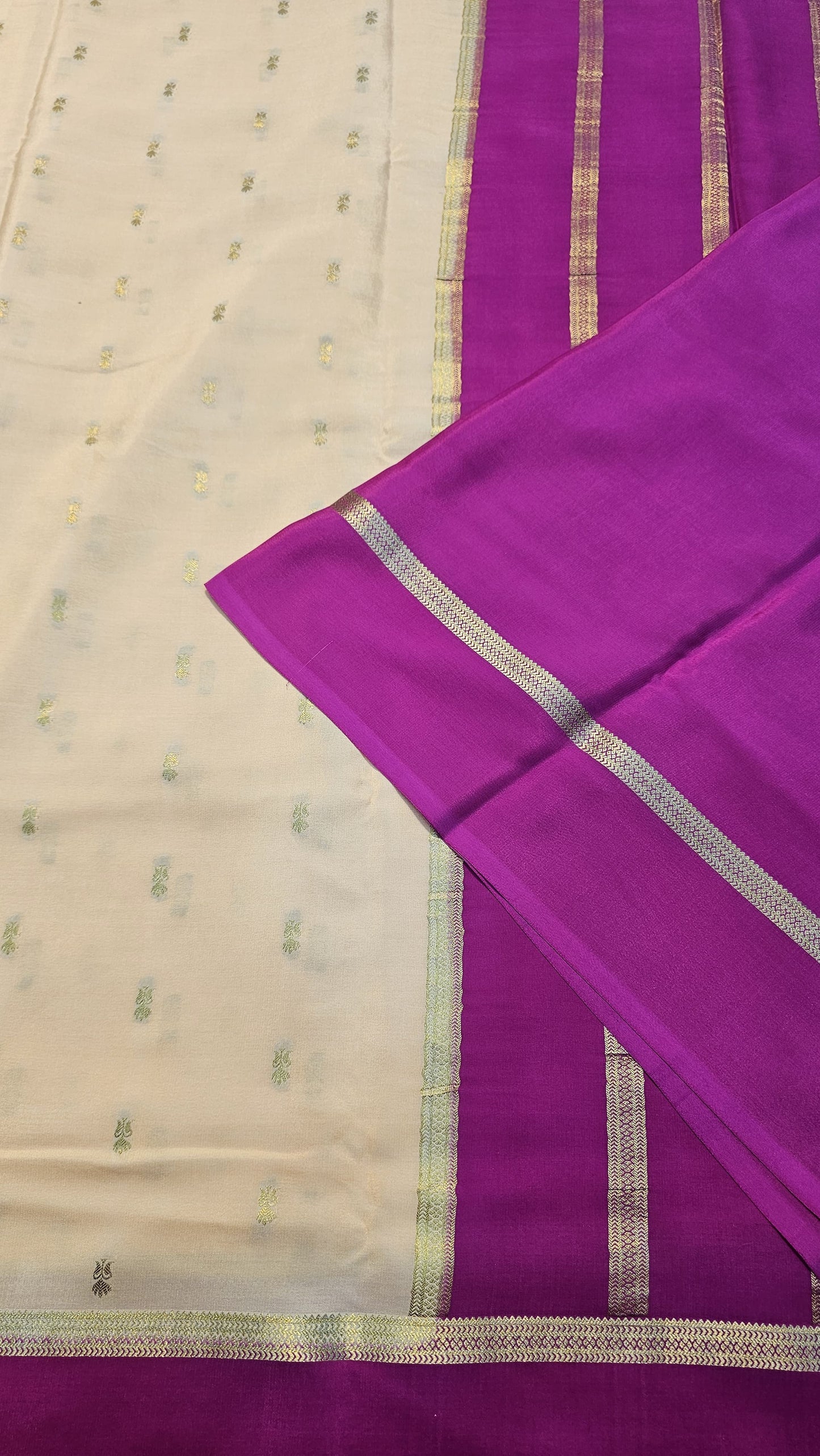 mysore crepe silk sarees in KSIC Finish in sandal with mengenta border
