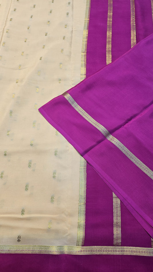mysore crepe silk sarees in KSIC Finish in sandal with mengenta border