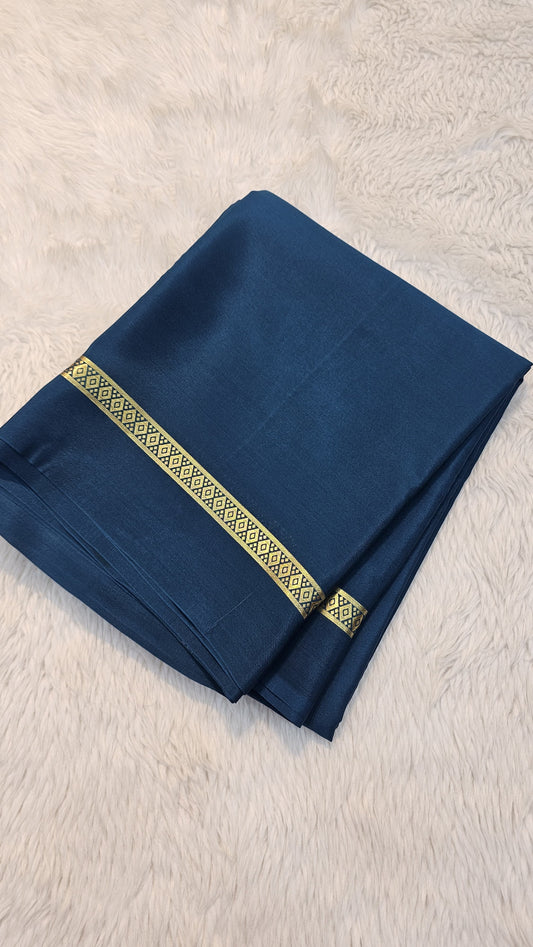 Mysore crepe silk sarees in KSIC Finish in peacock blue bentex border