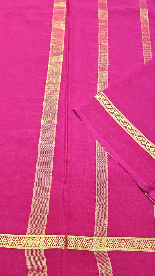 mysore crepe silk sarees in KSIC Finish in rani pink in bentex border