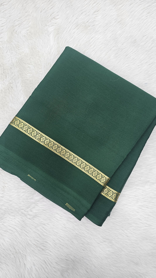Mysore crepe silk saree with KSIC Finish in bottle green single tone gap border