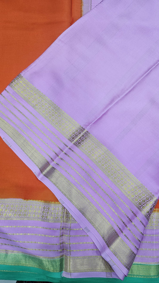 mysore crepe silK in KSIC Finish in orange with lavender pink 3d color