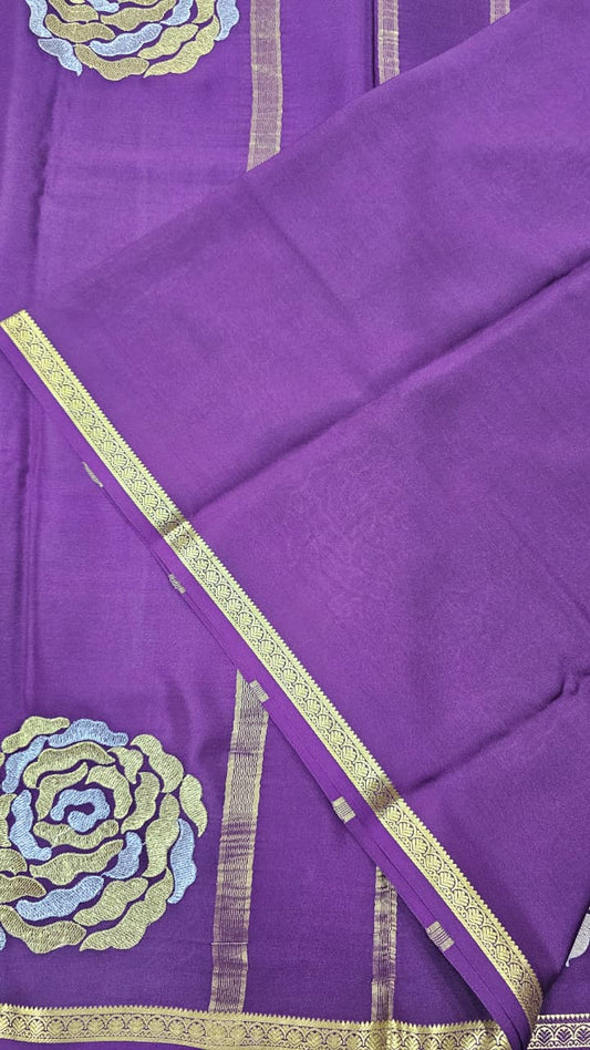 Mysore crepe silk saree in KSIC Finish in wine rose butta saree