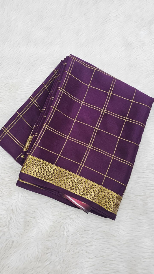 Mysore silk saree KSIC Finish in wine self checks pattern