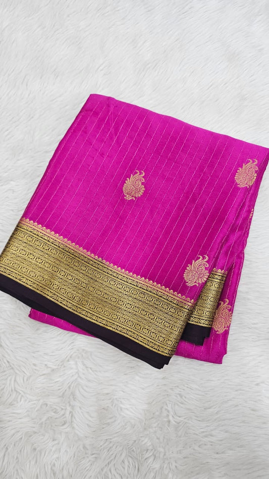 Mysore silk saree KSIC Finish in rani pink with brown buttas pattern