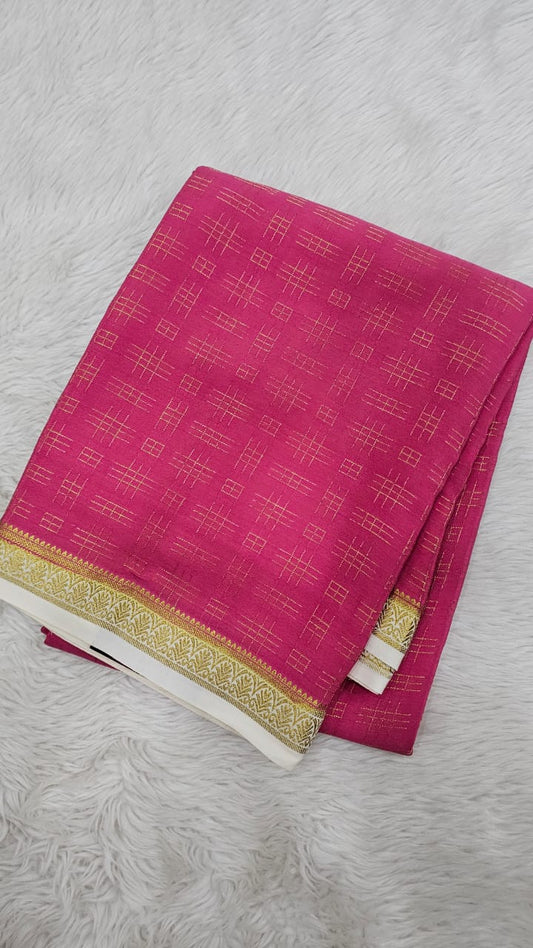 Mysore silk saree KSIC Finish in onion pink with half white checks pattern
