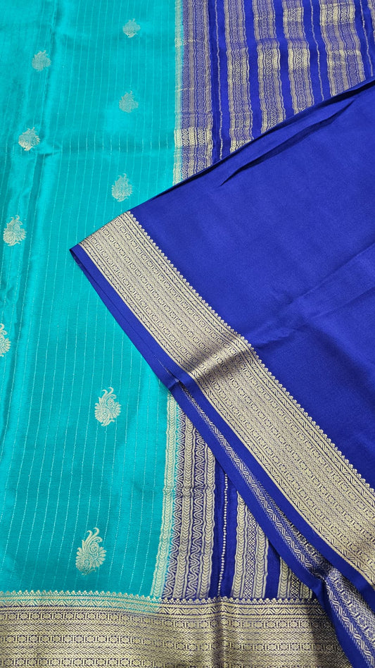 Mysore silk saree KSIC Finish in rama green with ink blue buttas pattern
