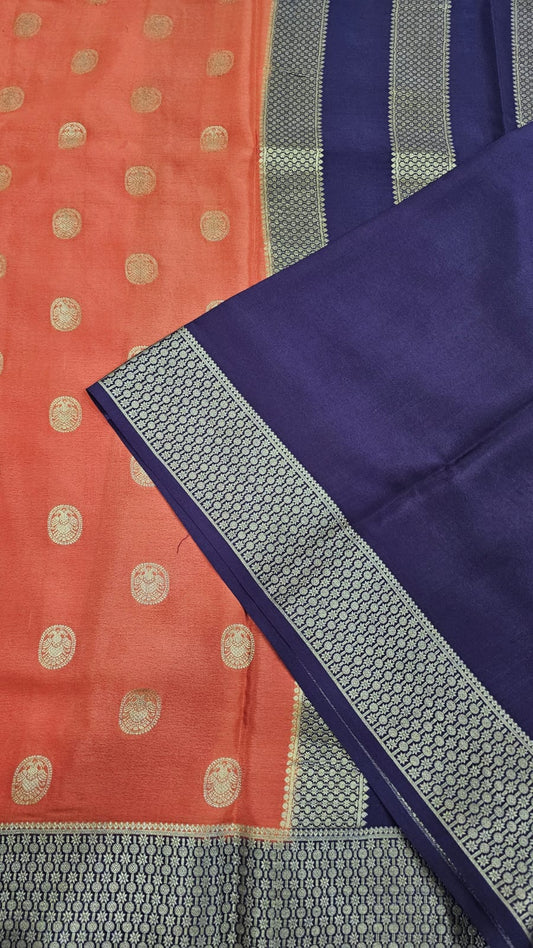 Mysore silk saree KSIC Finish in rust orange with brown allover body ganda berunda butta