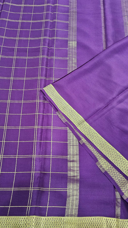 Mysore silk saree KSIC Finish in wine self checks pattern