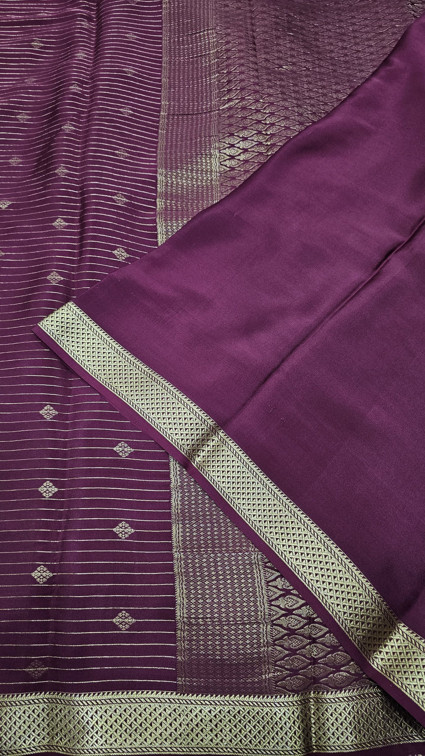Mysore silk saree KSIC Finish in brick red self striep pattern