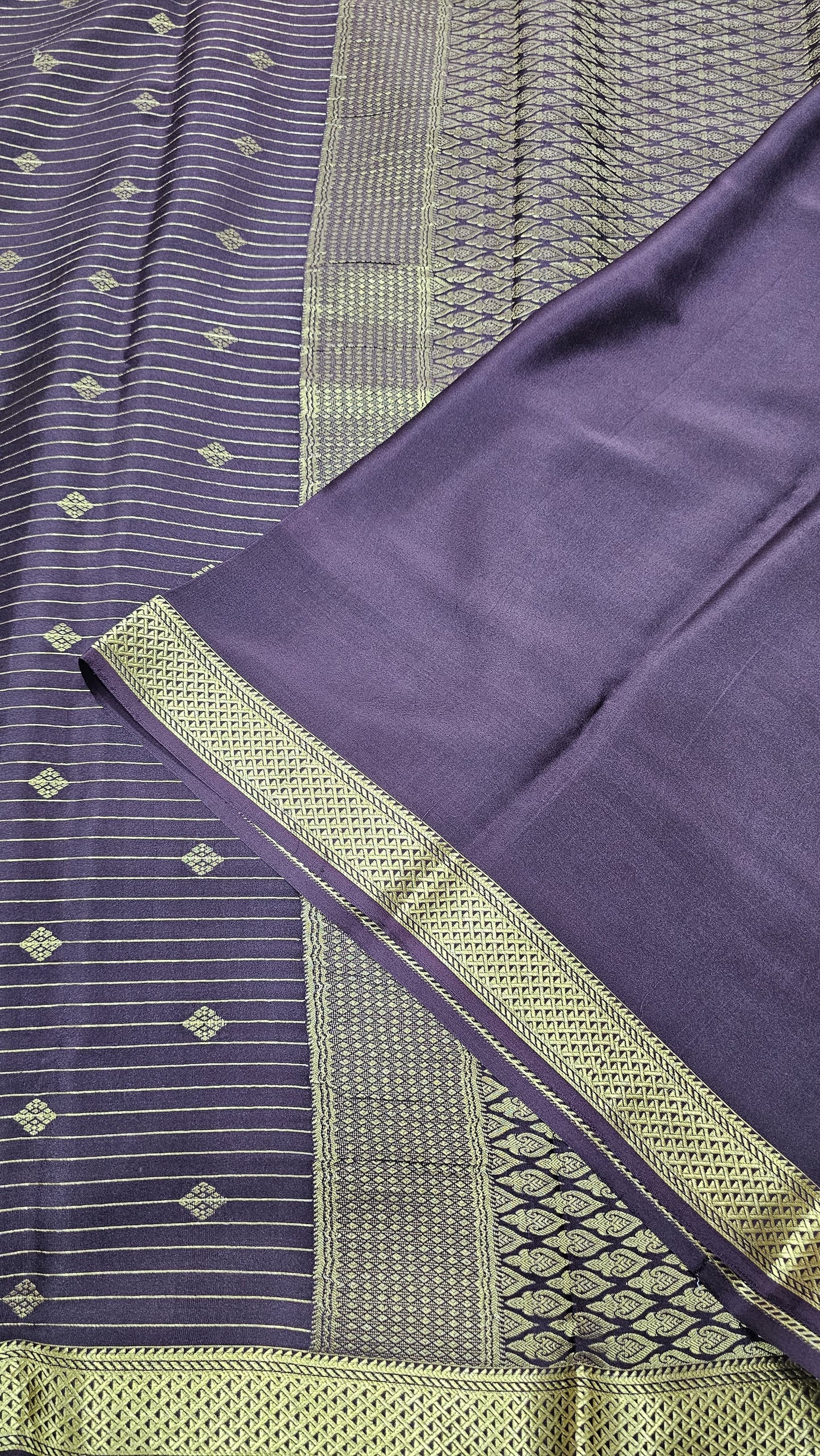 Mysore silk saree KSIC Finish in dark brown self buttas pattern
