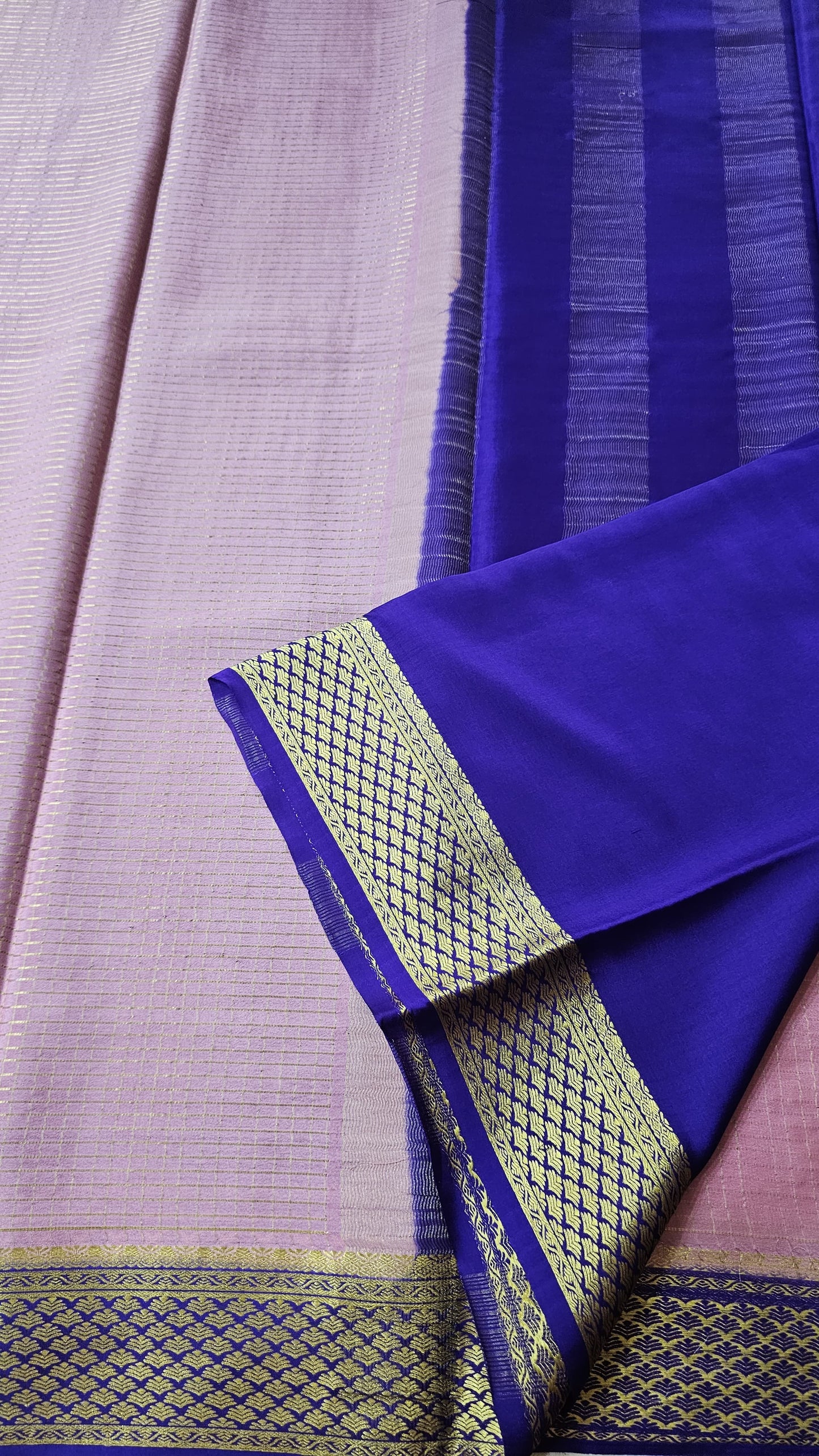 Mysore silk saree KSIC Finish in onion pink with purple checks pattern