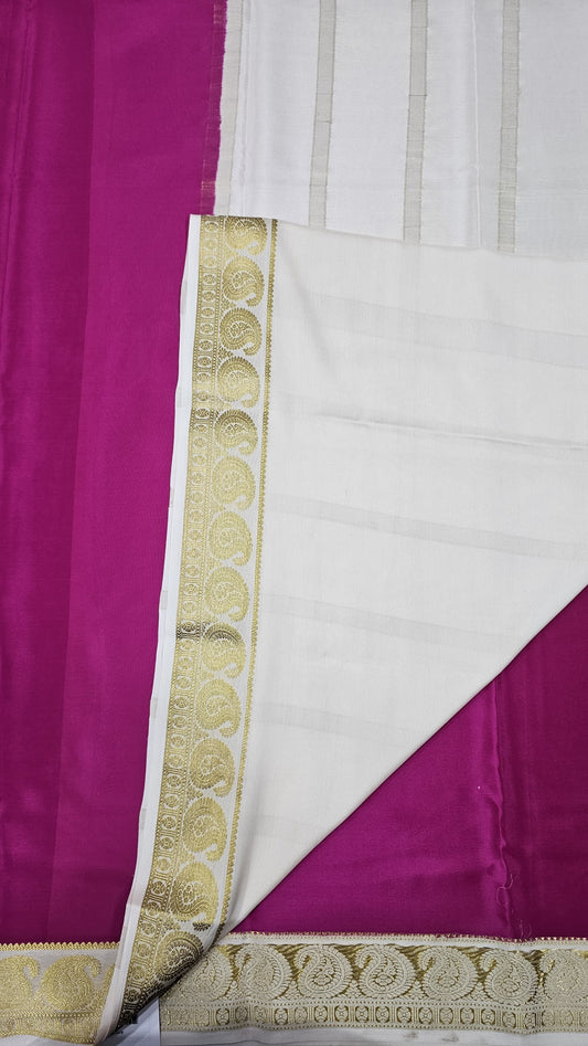 Mysore silk saree KSIC Finish in rani pink with half white mango border