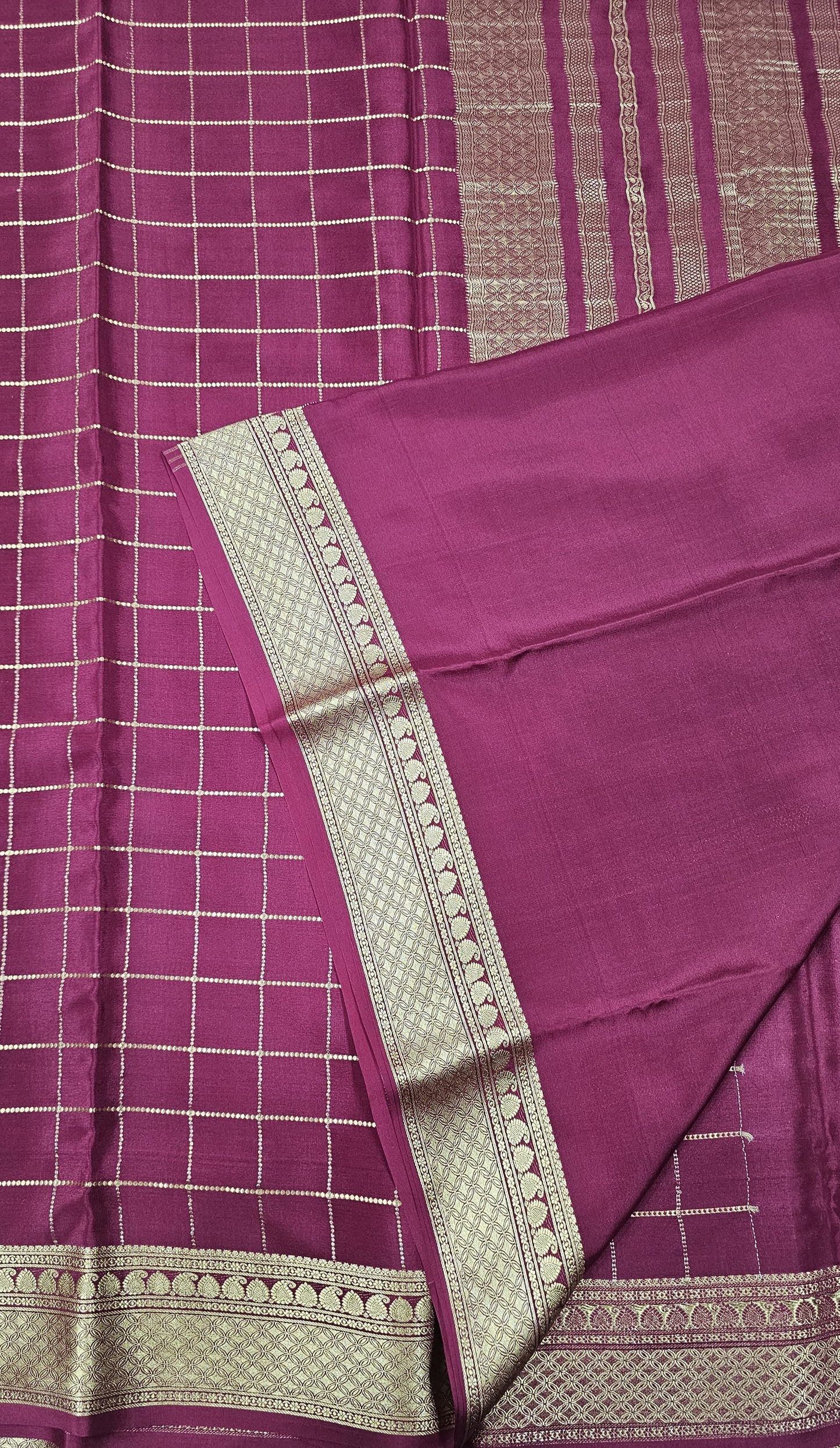 Mysore silk saree KSIC Finish in brick red self checks pattern