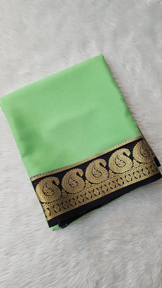 Mysore silk saree KSIC Finish in pista green with black mango border