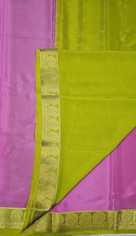 Mysore silk saree KSIC Finish in onion ink with mehendi green mango border