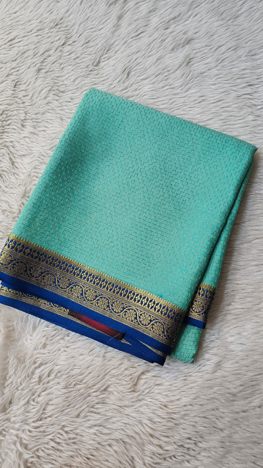 Mysore silk saree KSIC Finish in sea blue with peacock blue checks pattern