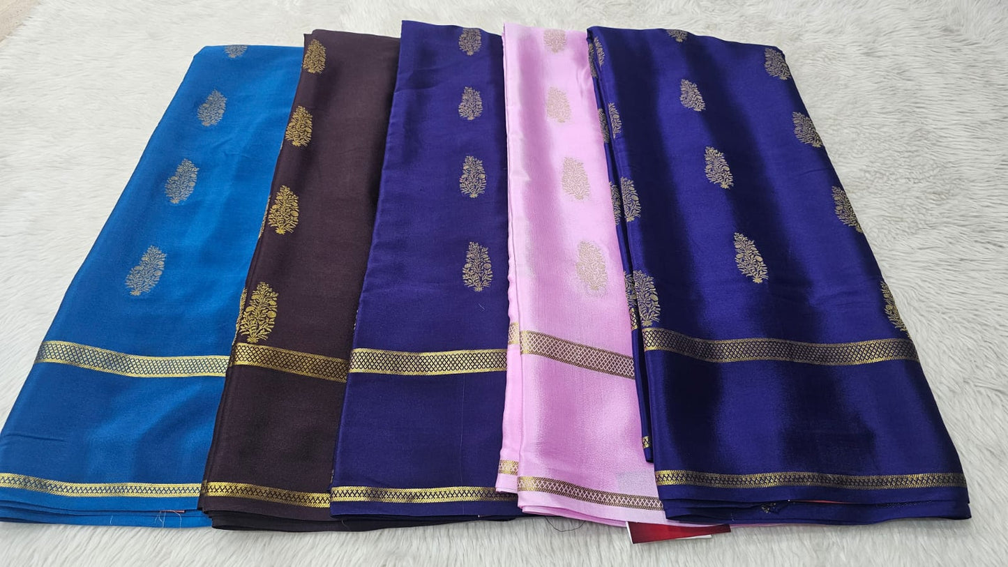 PURE MYSORE CREPE SILK SAREES BUTTAS WITH BENTEX BORDER
