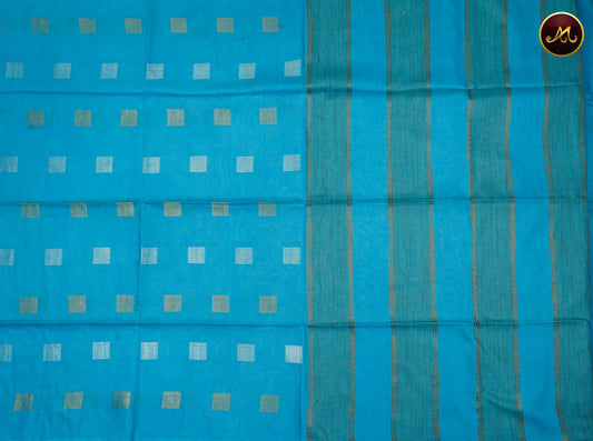 Bhagelpuri Cotton Saree in allself Sky blue Colour  with Gold and silver zari battu