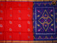 Handloom Soft silk Saree in Red and Royal Blue colour combination with gold and meena butta allover the body and Ikat Pallu and Gatti Zari Border