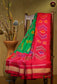 Handloom Soft Silk Ikat Saree in Leaf Green with Red combination