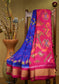Handloom Soft Silk Ikat Saree in Ink Blue with Rani Pink combination