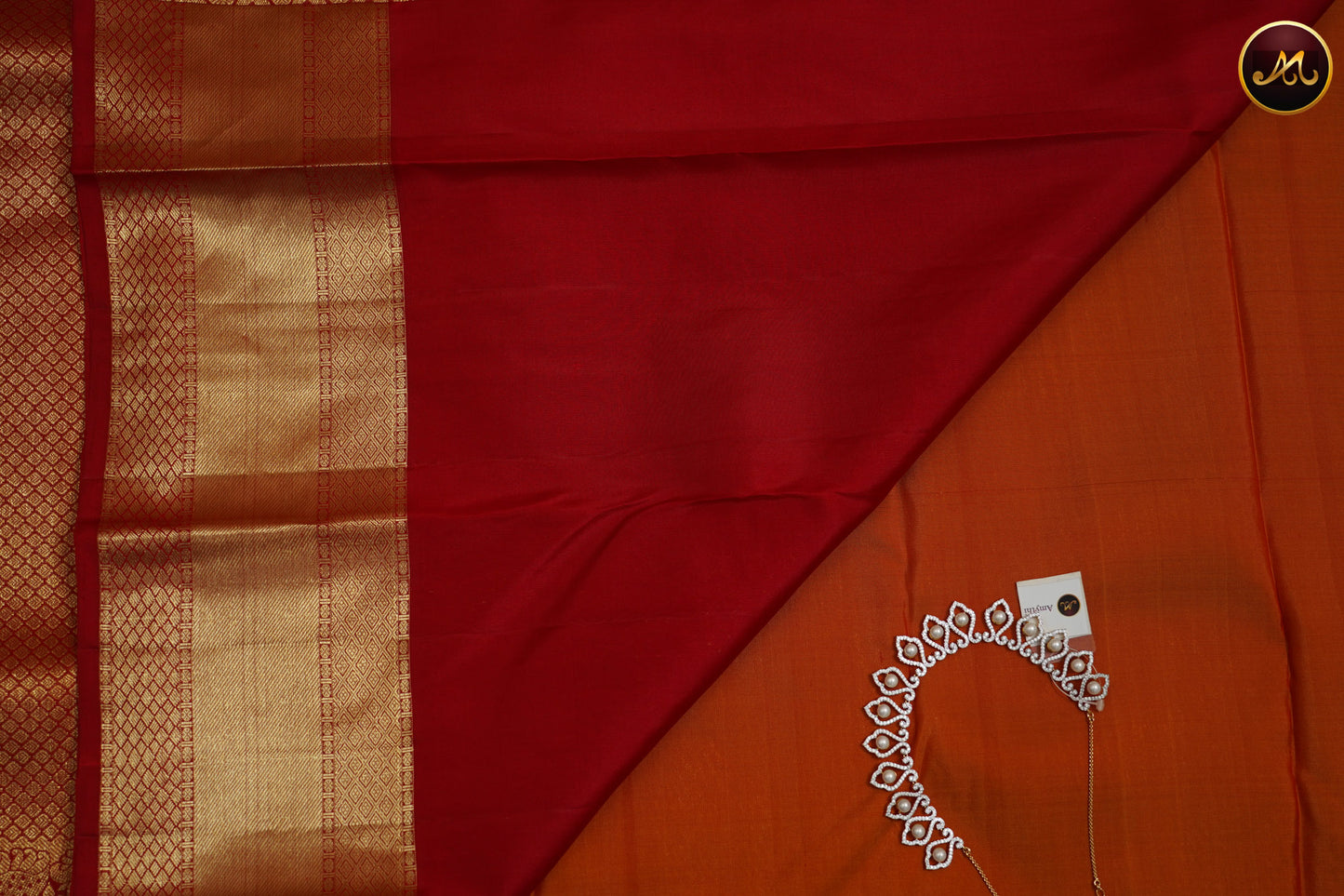 Kanchivaram Handloom Pure Silk in Brocade Pattern in Mustard Yellow  And Redcombination with Gold Zari Long  Border and Rich Pallu