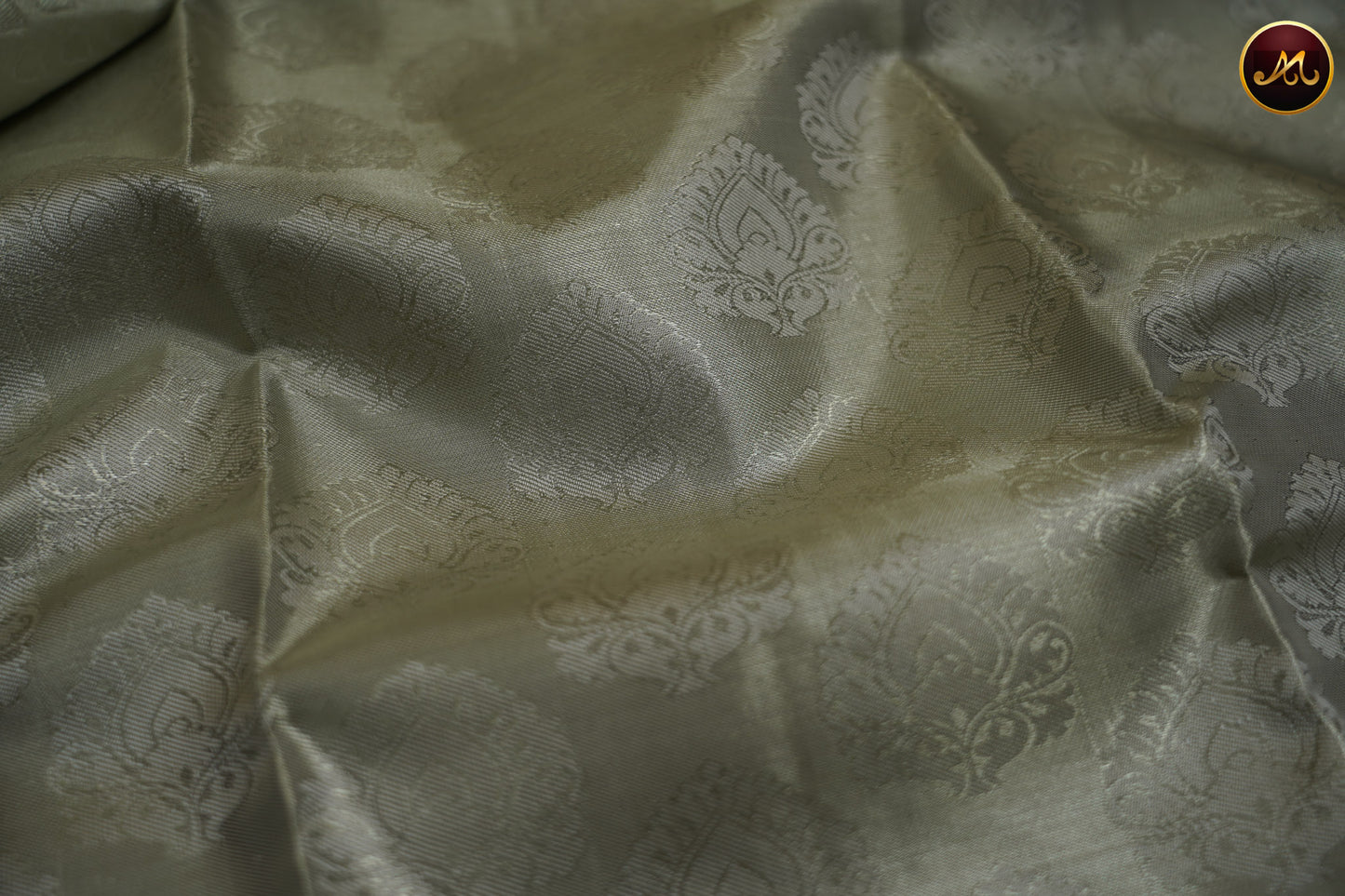 Kanchivaram Handloom Pure Silk in Emboss Pattern in Silver  And Yellow combination with Silver Zari  Border and Rich Pallu