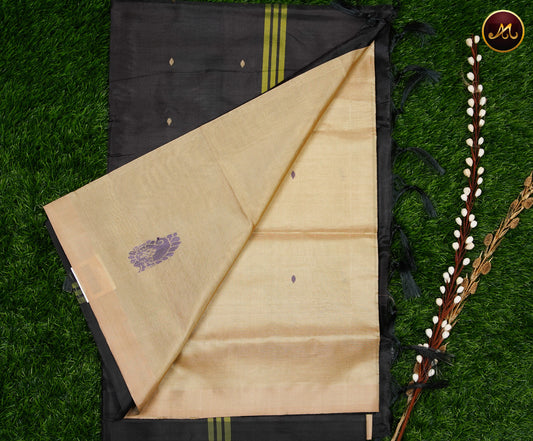 Banana Pith Saree in Beige and Moss Green combination with Thread Butta