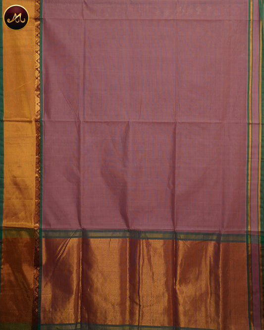 Pure Cotton by Cotton handloom saree in Lavender and Contrast Rich Green Pallu and  border