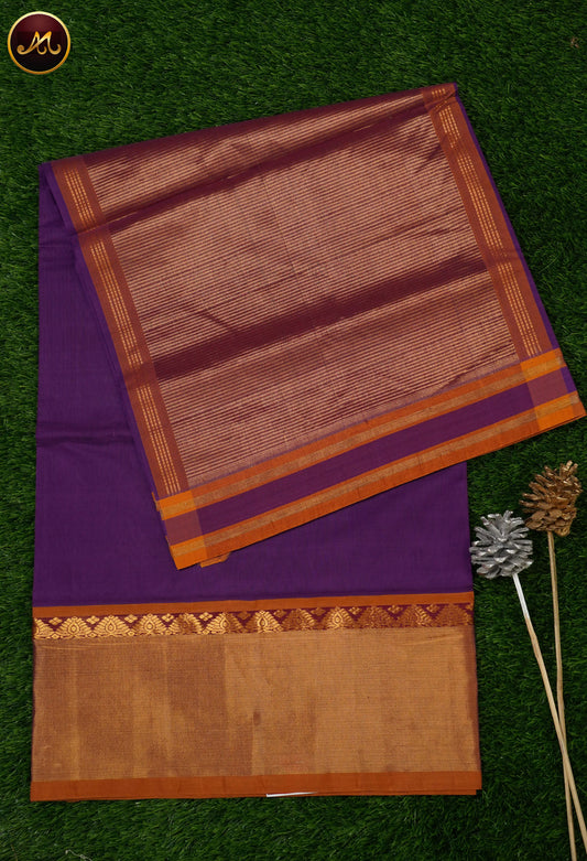 Pure Cotton by Cotton handloom saree in Purple and Contrast Rich mustard yellow and  border