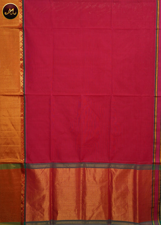 Pure Cotton by Cotton handloom saree in Rani pink and Contrast Rich Green Pallu and  border