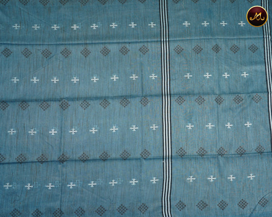 Bhagelpuri Cotton Saree in all self ash blue combination with thread work butta