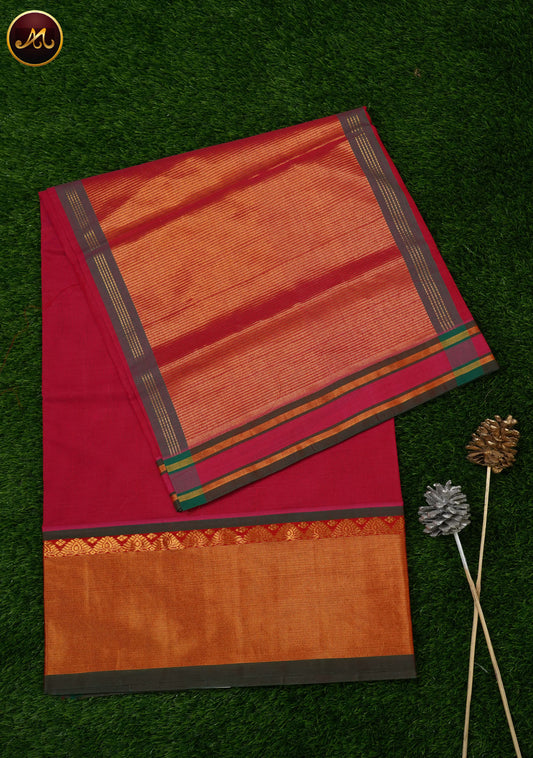 Pure Cotton by Cotton handloom saree in Rani pink and Contrast Rich Green Pallu and  border
