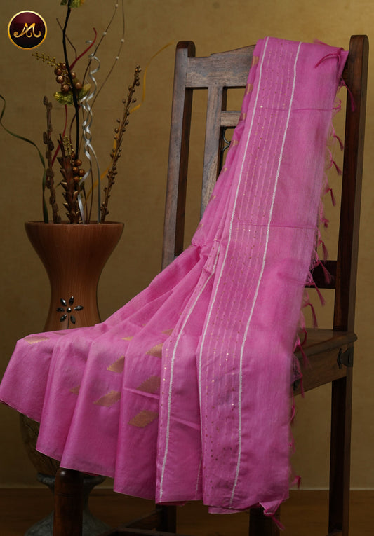 Bhagelpuri Cotton Saree in allself baby Pink Colour with sequence apllu and Zari Butta
