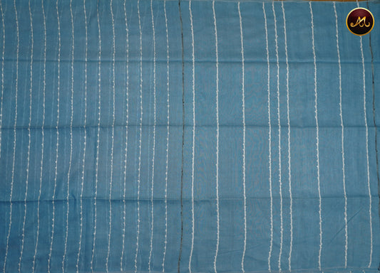 Bhagelpuri Cotton Saree in allself ash blue with thread stipes allover the body