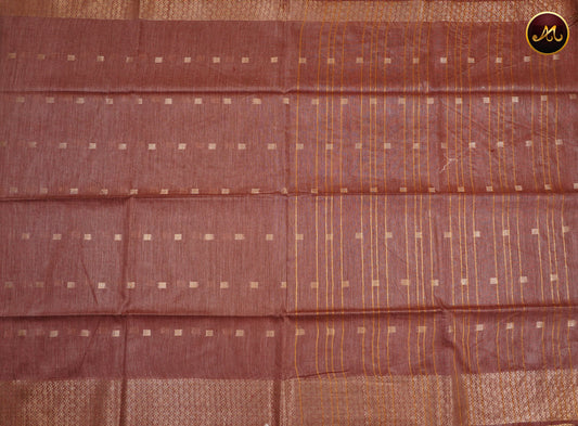 Bhagelpuri Cotton Saree in all self maroon colour with golden zari butta and border
