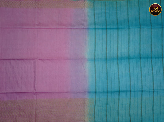 Bhagelpuri Cotton Saree in baby pink and sky blue colour with thread work border