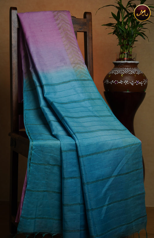 Bhagelpuri Cotton Saree in baby pink and sky blue colour with thread work border